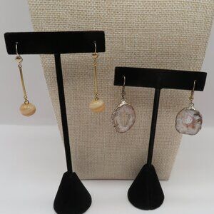 Quartz Stone Earrings Silver Gold Tone Two Pairs